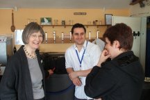 Kay Neale and David Foreman, Colorectal Clinical Educator, Derby Hospitals discuss the day with one of the members.